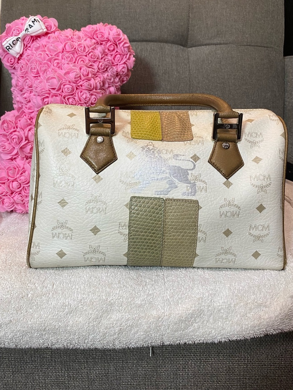 GUC MCM Cream Boston Bag